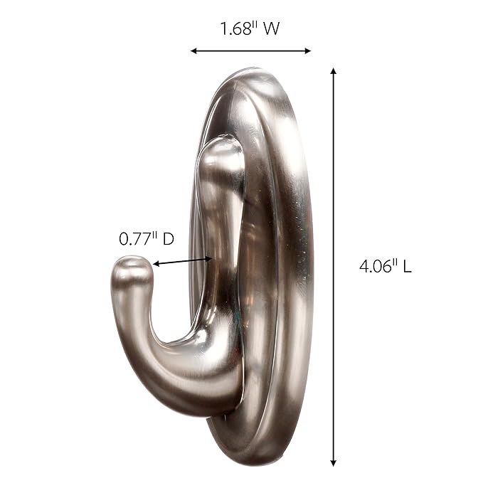 Command 17053BN-2ES Curtain Rod Hooks – Brushed Nickel, Damage-Free Hanging, 2 Hooks with Strips
